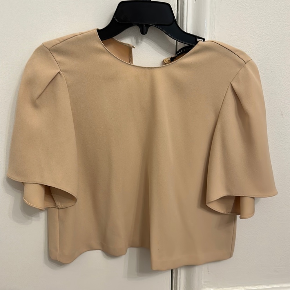 Zara women beige short sleeve blouse size small s